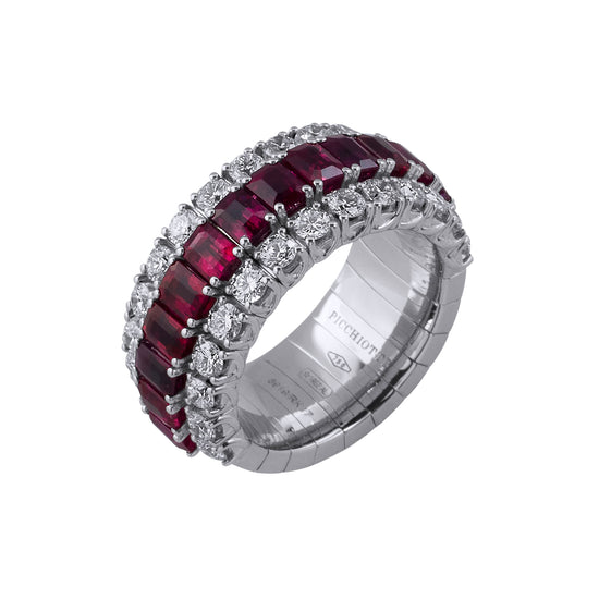 Picchiotti Xpandable™ 5.73CT Three Row Ruby and Diamond Mixed Cut Half Way Eternity Ring