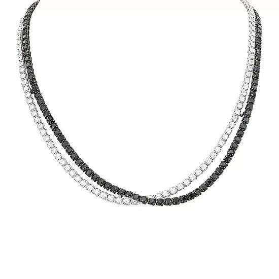 A Link Double Chained Black and White Diamond Necklace