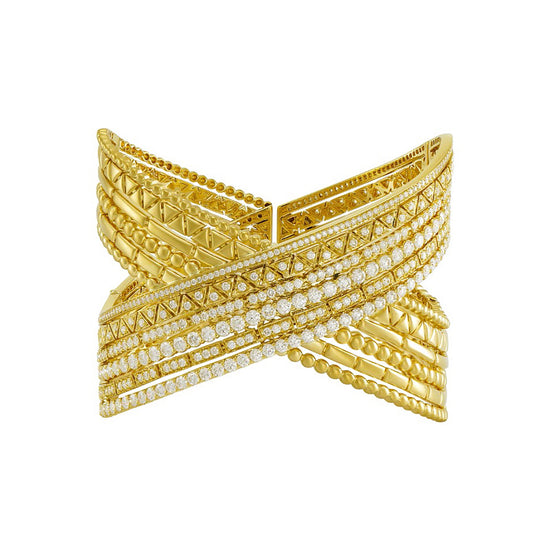 Etho Maria Diamond Reflexion Yellow Gold Crisscross Cuff Bracelet