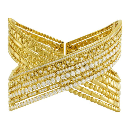 Etho Maria Diamond Reflexion Yellow Gold Crisscross Cuff Bracelet