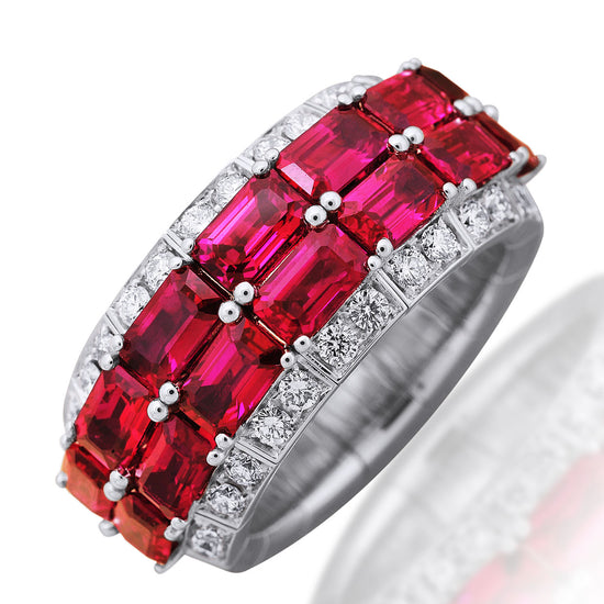 Picchiotti Xpandable™ 5.63CT Three Row Ruby and Diamond Mixed Cut Half Way Eternity Ring