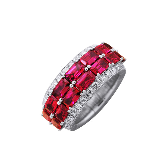 Picchiotti Xpandable™ 5.63CT Three Row Ruby and Diamond Mixed Cut Half Way Eternity Ring