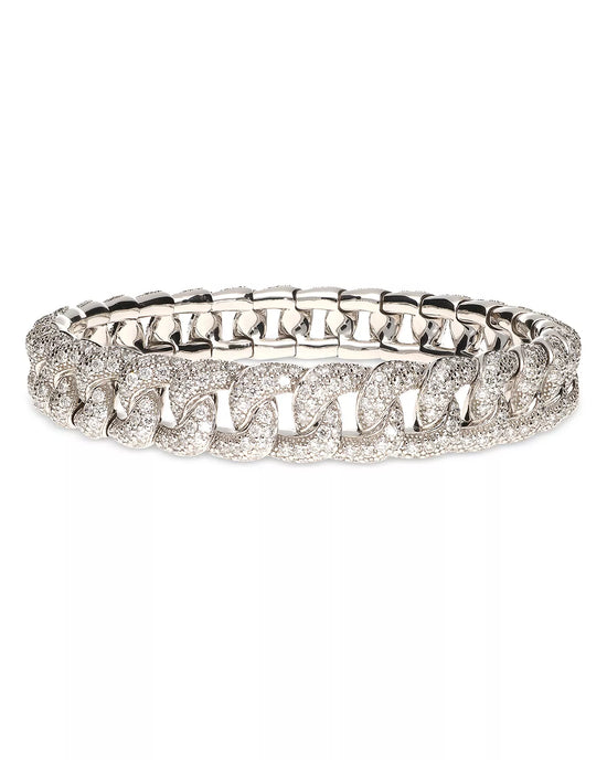 Roberto Demeglio Large Groumette Diamond Link Stretch Bracelet in White Gold