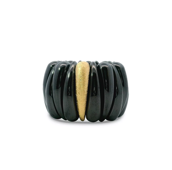 Artiglio Black Ceramic Stretch Ring with 18KT Yellow Matte Gold Section