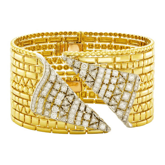 Etho Maria Diamond Reflexion Two Tone Cuff Bangle Bracelet