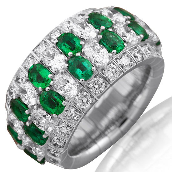 Picchiotti Xpandable™ 5.73CT Four Row Alternating Emerald and Diamond Mixed Cut Half Way Eternity Ring