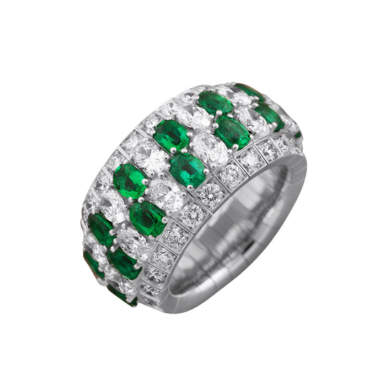 Picchiotti Xpandable™ 5.73CT Four Row Alternating Emerald and Diamond Mixed Cut Half Way Eternity Ring