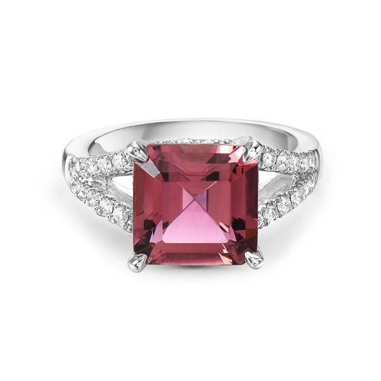 Charles Krypell Split Diamond Shank Pink Tourmaline Ring