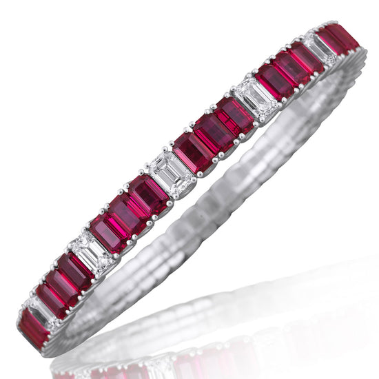 Picchiotti Xpandable™ 24.23CT Ruby and GIA Emerald Cut Diamond Tennis Bracelet