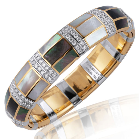 Picchiotti Xpandable™ 3.62 CT Diamond, Green & White Mother-of-Pearl Bracelet in Two-Tone Gold