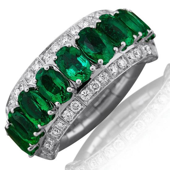Picchiotti Xpandable™ 4.64CT Three Row Emerald and Diamond Mixed Cut Half Way Eternity Ring