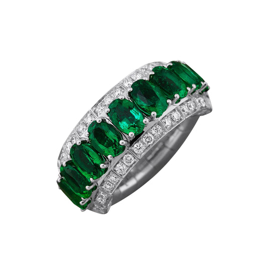 Picchiotti Xpandable™ 4.64CT Three Row Emerald and Diamond Mixed Cut Half Way Eternity Ring