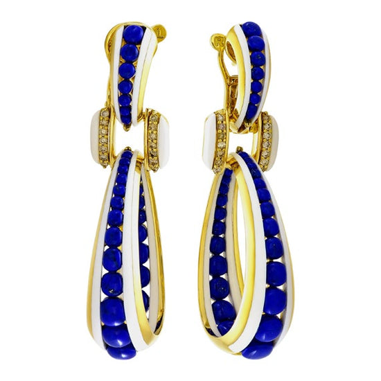 Etho Maria Lapis & Brown Diamond Hand-Carved Ceramic Cabouchon Drop Earrings