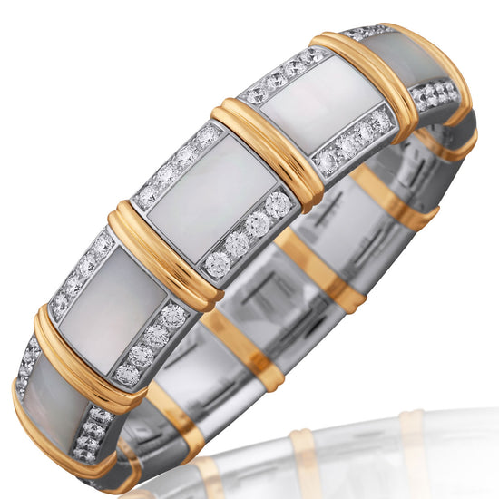Picchiotti Xpandable™ 7.60CT Diamond & White Mother-of-Pearl Bracelet in Two-Tone Gold