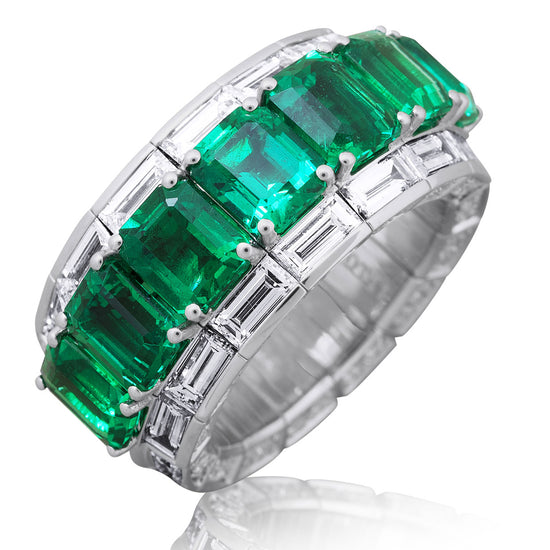Picchiotti Xpandable™ 11.88CT Three Row Emerald and Diamond Mixed Cut Channel Set Half Way Eternity Ring