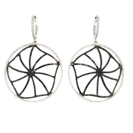 1.19CT Black and White Diamond Pinwheel Hoop Earrings