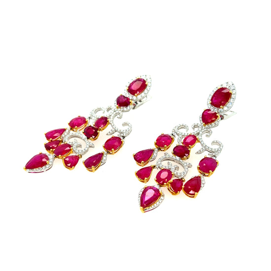 Ornate Ruby and Diamond Earrings