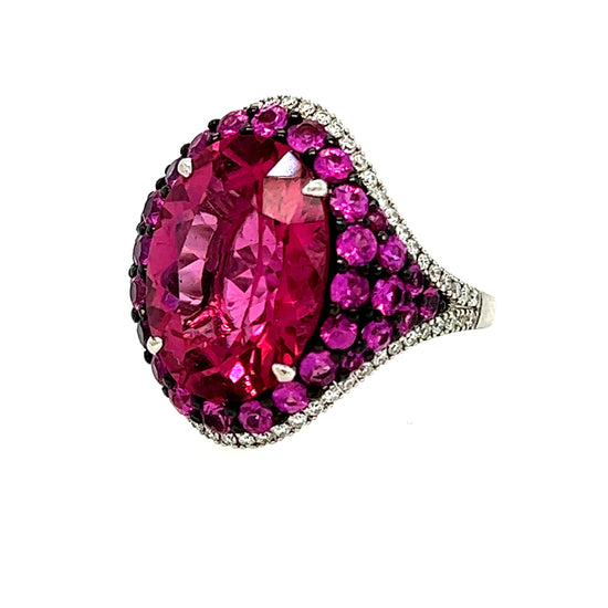 Rubellite, Purple Sapphire, and Diamond Ring