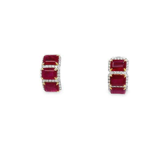 Emerald Cut Ruby and Diamond Earrings