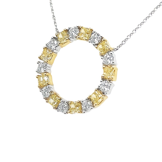 Yellow and White Diamond Hoop Necklace