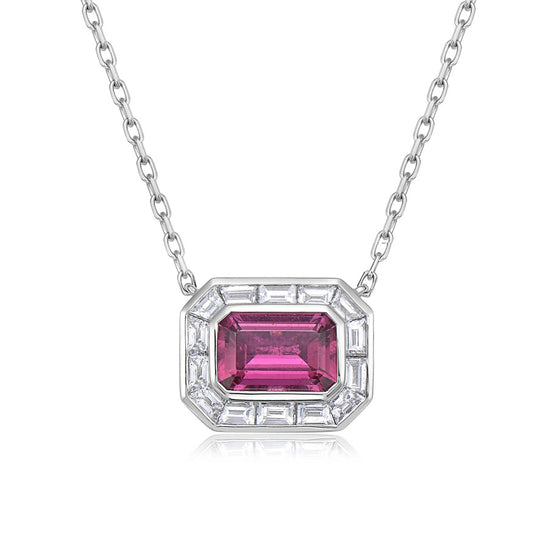 Charles Krypell Emerald Cut Rubellite Tourmaline Frame Pendant