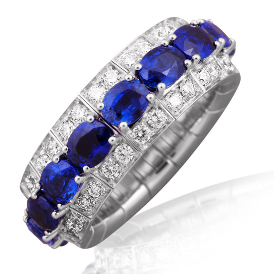 Picchiotti Xpandable™ 5.99CT Three Row Sapphire and Diamond Mixed Cut Eternity Ring
