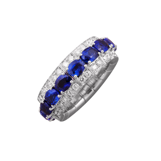 Picchiotti Xpandable™ 5.99CT Three Row Sapphire and Diamond Mixed Cut Eternity Ring