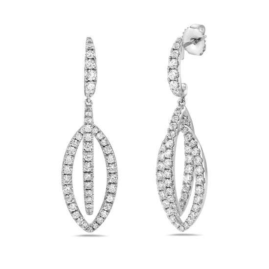 Charles Krypell Double Marquise Shape Diamond Drop Earrings in White Gold