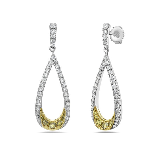 Charles Krypell Yellow and White Diamond Teardrop Earrings