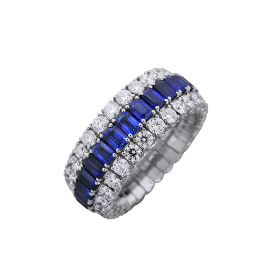 Picchiotti Xpandable™ 8.53CT Three Row Sapphire and Diamond Mixed Cut Eternity Ring