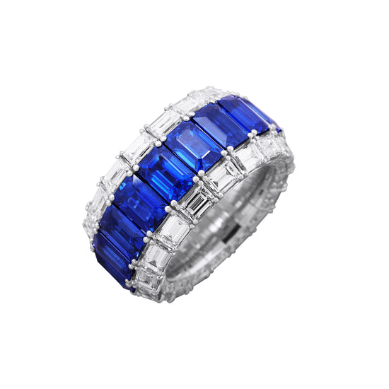 Picchiotti Xpandable™ 18.99CT Three Row Sapphire and Diamond Mixed Cut Eternity Ring
