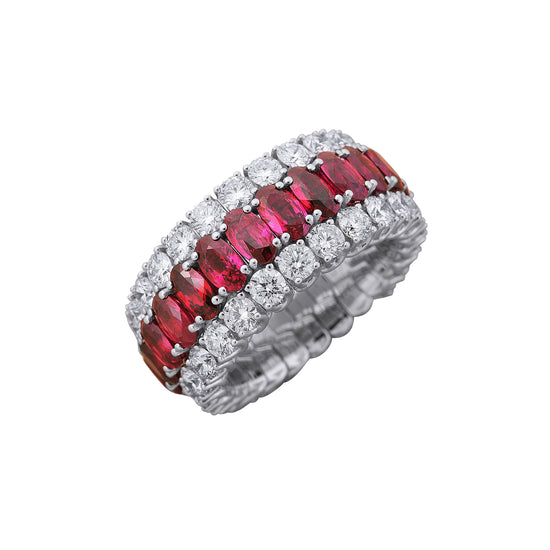 Picchiotti Xpandable™ 11.24CT Three Row Ruby and Diamond Mixed Cut Eternity Ring