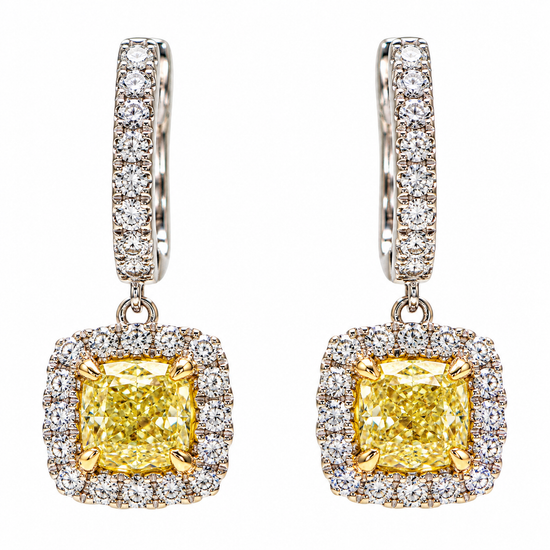 2.13CT Yellow Diamond Halo Drop Earrings