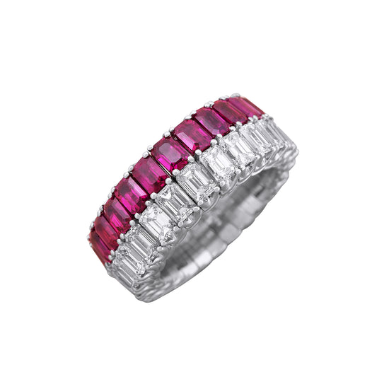 Picchiotti Xpandable™ 9.18CT Two Row Ruby and Diamond Mixed Cut Eternity Ring