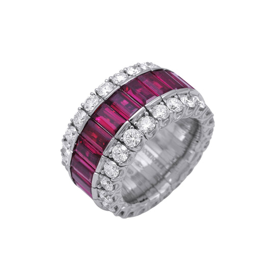 Picchiotti Xpandable™ 12.39CT Three Row Ruby and Diamond Mixed Cut Eternity Ring