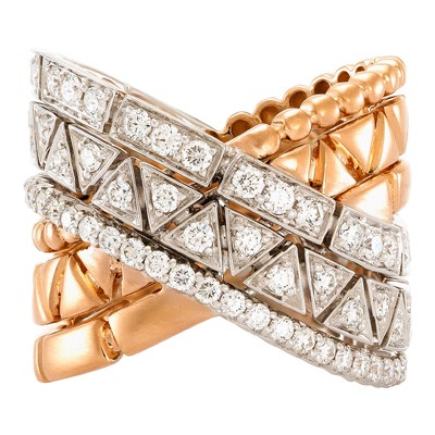 Etho Maria Rose and White Gold Diamond Reflexion Crisscross Ring