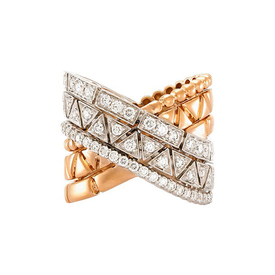 Etho Maria Rose and White Gold Diamond Reflexion Crisscross Ring