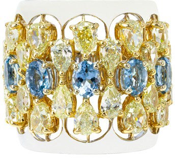 Etho Maria Aquamarine Yellow Diamond Cluster Diem Ring