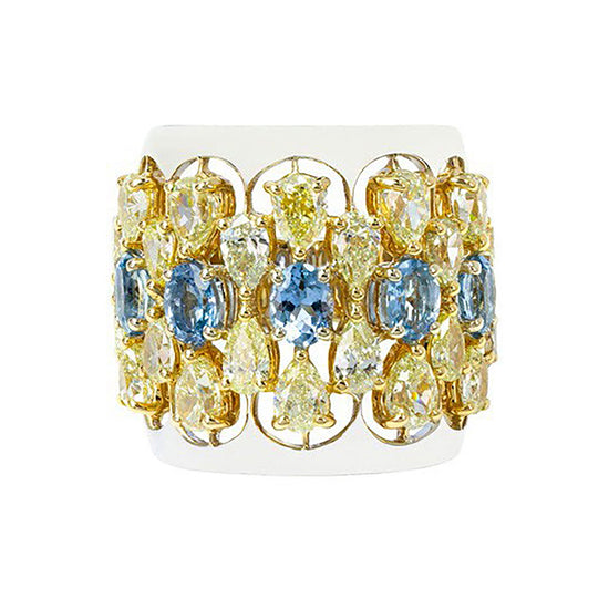 Etho Maria Aquamarine Yellow Diamond Cluster Diem Ring