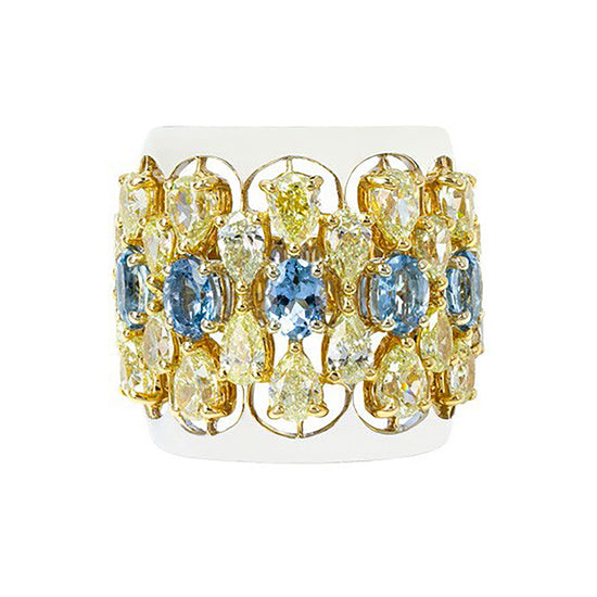 Etho Maria Aquamarine Yellow Diamond Cluster Diem Ring