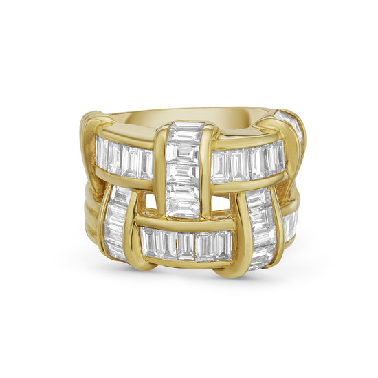 Charles Krypell Baguette Diamond Wide Cocktail Gold Ring