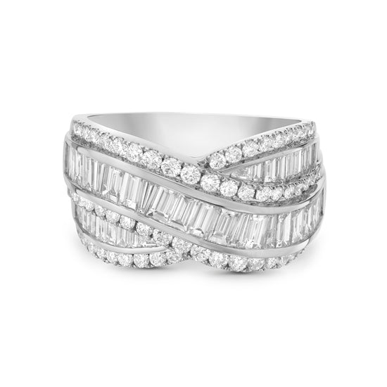 Criss-Cross Round and Baguette Diamond Ring