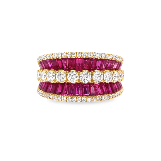 Charles Krypell Baguette Ruby and White Diamond Layered Ring