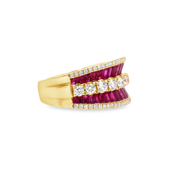 Charles Krypell Baguette Ruby and White Diamond Layered Ring