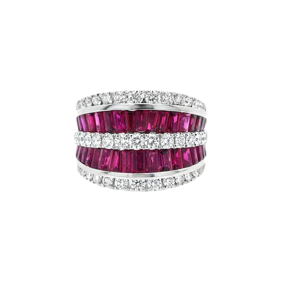 Charles Krypell Baguette Ruby and Round Diamond Striped Ring