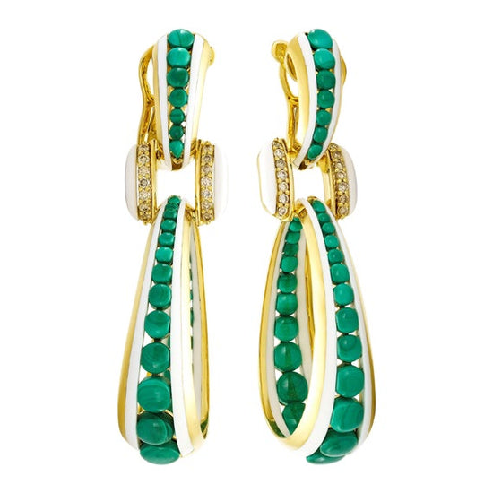 Etho Maria Malachite & Brown Diamond Hand-Carved Ceramic Cabouchon Drop Earrings