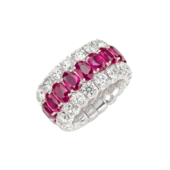 Picchiotti Xpandable™ 16.85CT Three Row Ruby and Diamond Mixed Cut Eternity Ring