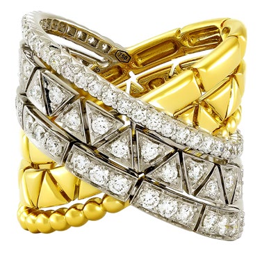 Etho Maria Yellow and White Gold Diamond Reflexion Crisscross Ring