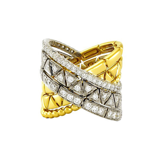 Etho Maria Yellow and White Gold Diamond Reflexion Crisscross Ring