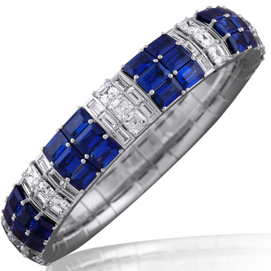 Picchiotti Xpandable™ 53.16 CT Sapphire & Diamond Three-Row Bracelet in White Gold